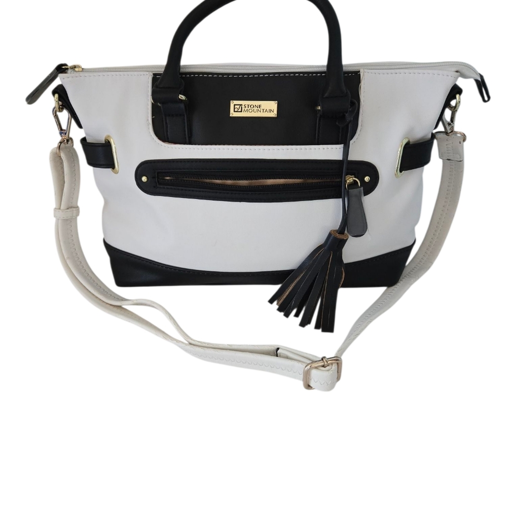 Stone Mountain Accessories White and Black Satchel with Tassel - Picture 2 of 11